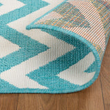 8' Runner Blue-Green/Cream Chevron Stain Resistant Indoor Outdoor Runner Rug