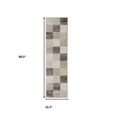 8' Beige Geometric Power Loom Stain Resistant Runner Rug