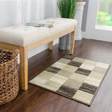 8' Beige Geometric Power Loom Stain Resistant Runner Rug