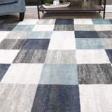 Blue And Gray Geometric Power Loom Stain Resistant Area Rug