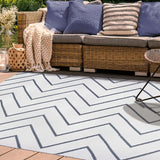 5' X 7' Beige Waves Stain Resistant Indoor Outdoor Area Rug