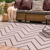 5' X 7' Ivory Waves Stain Resistant Indoor Outdoor Area Rug