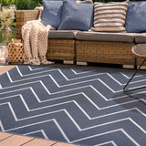 6' X 9' Beige Waves Stain Resistant Indoor Outdoor Area Rug