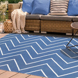 6' X 9' Navy Blue Waves Stain Resistant Indoor Outdoor Area Rug