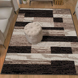 6' X 9' Chocolate Patchwork Power Loom Stain Resistant Area Rug