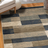 7' X 9' Midnight Navy Patchwork Power Loom Stain Resistant Area Rug