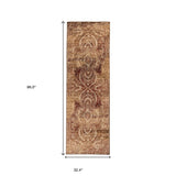 8' Taupe Abstract Power Loom Distressed Stain Resistant Runner Rug