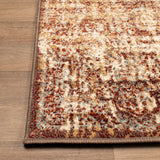 8' Maroon And Gold Abstract Power Loom Distressed Stain Resistant Runner Rug