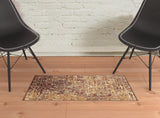 2' X 3' Maroon And Gold Abstract Power Loom Distressed Stain Resistant Area Rug