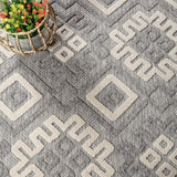 7' X 9' Grey Geometric Stain Resistant Non Skid Indoor Outdoor Area Rug