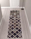 10' Chocolate Quatrefoil Power Loom Distressed Stain Resistant Runner Rug