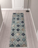 10' Deep Royal Quatrefoil Power Loom Distressed Stain Resistant Runner Rug