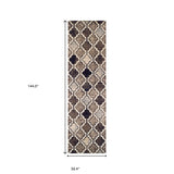 12' Chocolate Quatrefoil Power Loom Distressed Stain Resistant Runner Rug