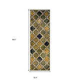 8' Deep Royal Quatrefoil Power Loom Distressed Stain Resistant Runner Rug