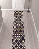 11' Chocolate Quatrefoil Power Loom Distressed Stain Resistant Runner Rug