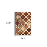 2' X 3' Brown Quatrefoil Power Loom Distressed Stain Resistant Area Rug