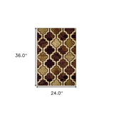 2' X 3' Coffee Quatrefoil Power Loom Distressed Stain Resistant Area Rug