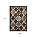 2' X 3' Coffee Quatrefoil Power Loom Distressed Stain Resistant Area Rug