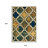 2' X 3' Green Quatrefoil Power Loom Distressed Stain Resistant Area Rug