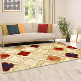 4' X 6' Beige Quatrefoil Power Loom Distressed Stain Resistant Area Rug