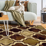 4' X 6' Brown Quatrefoil Power Loom Distressed Stain Resistant Area Rug