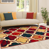 4' X 6' Multi Color Quatrefoil Power Loom Distressed Stain Resistant Area Rug