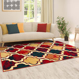 4' X 6' Red Blue Quatrefoil Power Loom Distressed Stain Resistant Area Rug