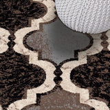 5' Square Chocolate Square Quatrefoil Power Loom Distressed Stain Resistant Area Rug