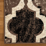 8' Square Ivory Square Quatrefoil Power Loom Distressed Stain Resistant Area Rug