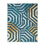 8' X 10' Navy Blue- Cream Geometric Stain Resistant Indoor Outdoor Area Rug