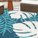 5' X 8' Blue Green Cream Geometric Stain Resistant Indoor Outdoor Area Rug