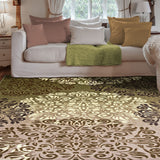 2' X 3' Greens And Browns Floral Power Loom Non Skid Area Rug