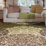 5' X 8' Greens And Browns Floral Power Loom Non Skid Area Rug