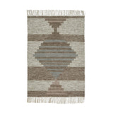 2' X 3' Grey Geometric Flatweave Handmade Stain Resistant Area Rug With Fringe