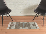 2' X 3' Grey Geometric Flatweave Handmade Stain Resistant Area Rug With Fringe