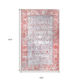 4' X 6' Berry Red Oriental Power Loom Stain Resistant Area Rug