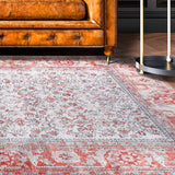 4' X 6' Berry Red Oriental Power Loom Stain Resistant Area Rug