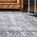 6' X 9' Charcoal Oriental Power Loom Stain Resistant Area Rug