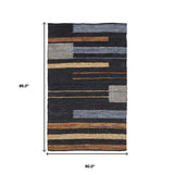 5' X 8' Navy Blue Striped Hand Woven Stain Resistant Area Rug