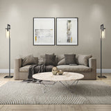 61" Black and Brass Two Light Floor Lamp With White Drum Shade