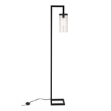 67" Blackened Bronze Modern Floor Lamp With Seeded Glass Drum Shade