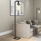 67" Blackened Bronze Modern Floor Lamp With Seeded Glass Drum Shade