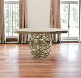 47" Acacia Live Edge Rounded Solid Wood And Brass Dining Table