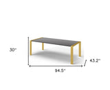 95" Gray And Brass Stainless Steel Dining Table