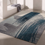 2' X 8' White And Blue Abstract Power Loom Stain Resistant Area Rug