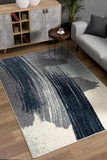 2' X 8' White And Blue Abstract Power Loom Stain Resistant Area Rug