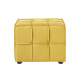 22" Yellow Velvet And Black Cube Ottoman