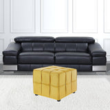 22" Yellow Velvet And Black Cube Ottoman