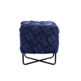 17" Navy Blue Velvet And Black Cube Ottoman