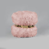 18" Blush Faux Fur Round Ottoman